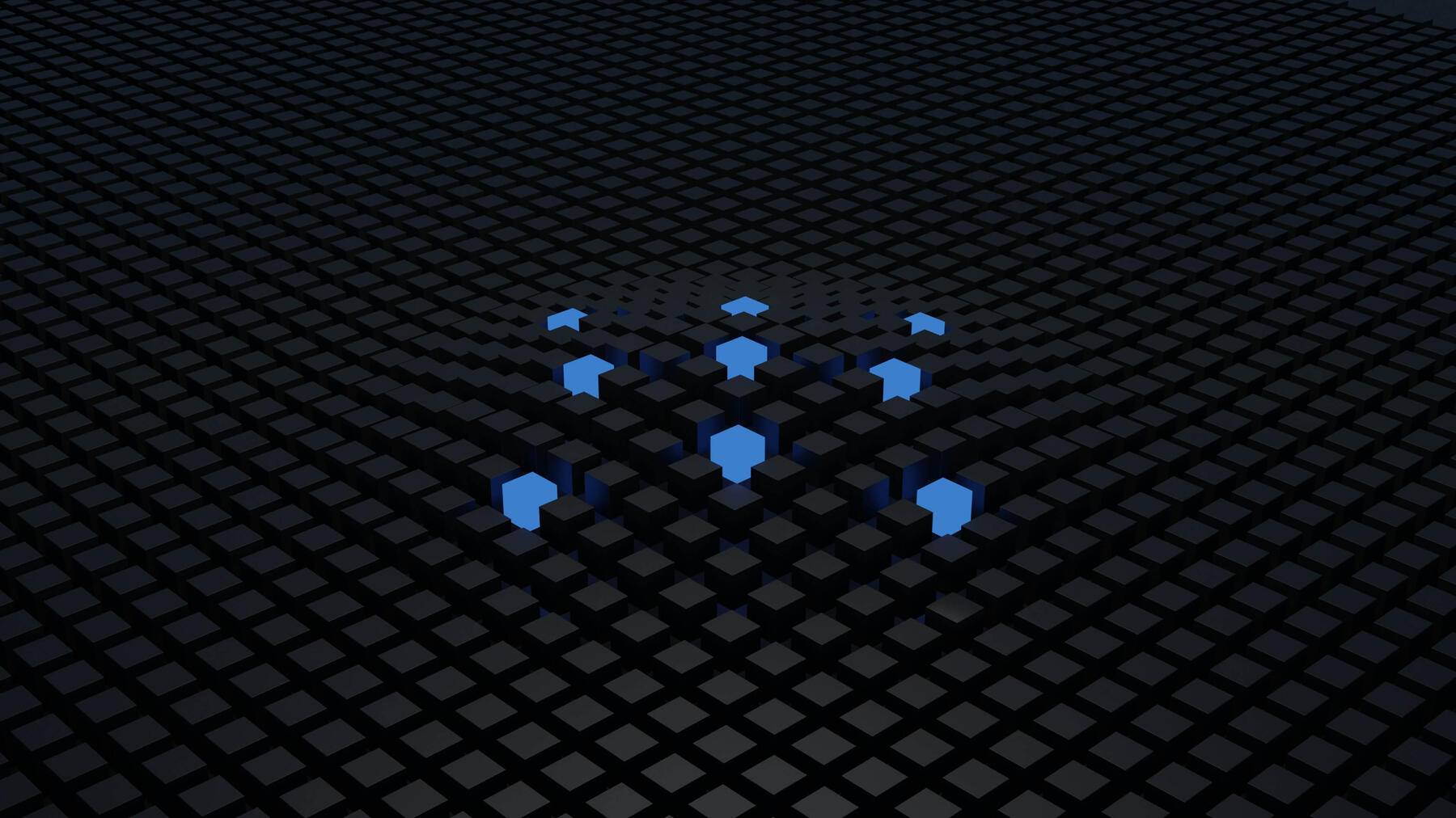 A bunch of black cube, with blue cubes in the center in the shape of a square, raised up